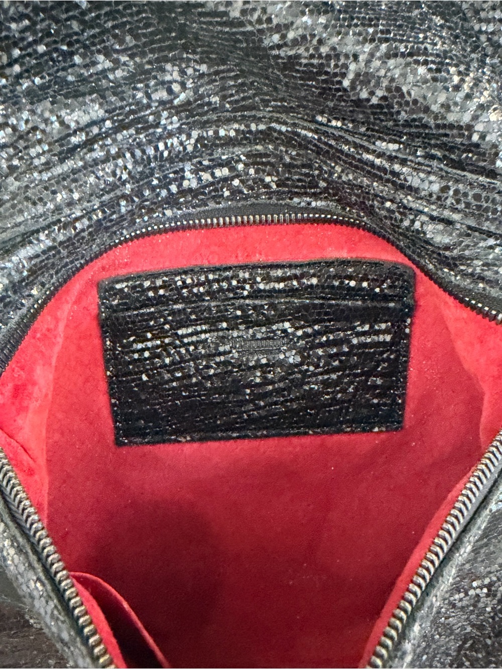 Hammitt Black Sequin Chain Crossbody Bag w/ Gunmetal Hardware Red Suede interior - Picture 4 of 8